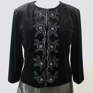 Stenay Black Velvet Grey Taffeta Gown Dress Matching Beaded Jacket